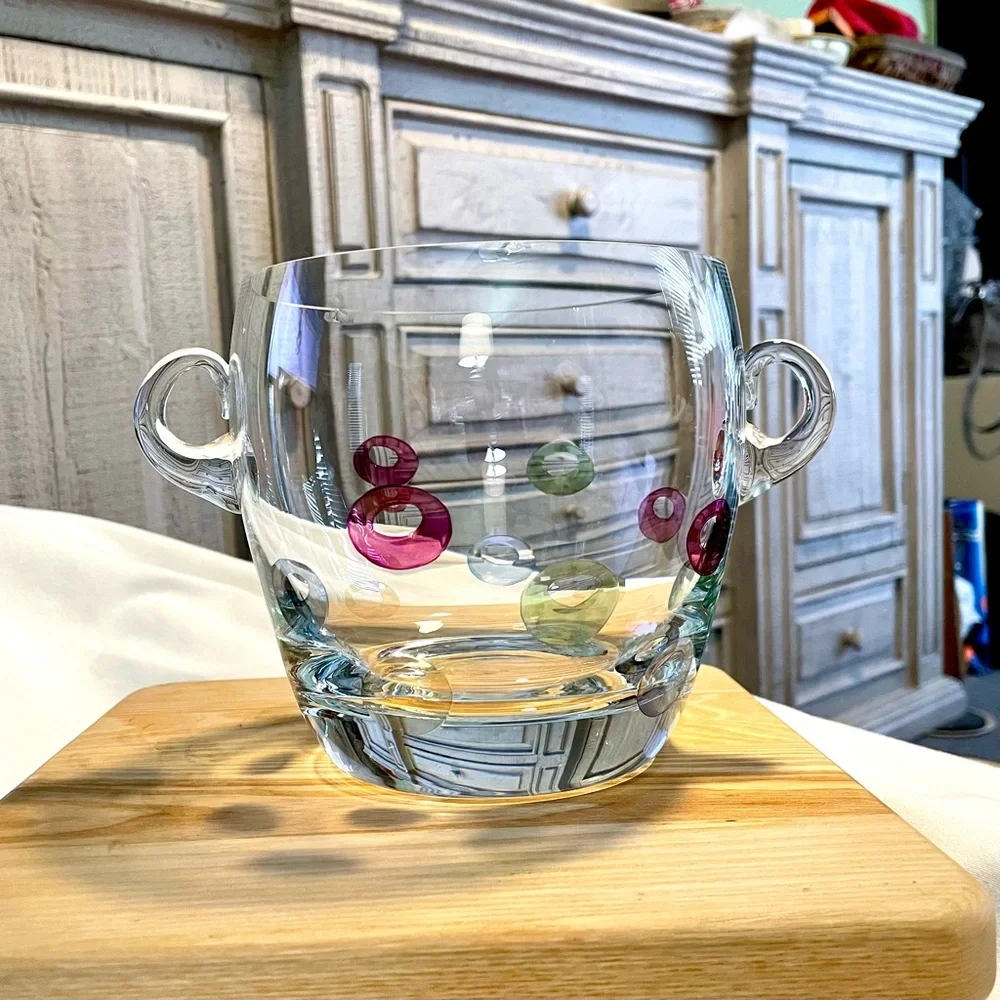 *VINTAGE* BLOCK Crystal “Cabaret Ice Bucket ~ Multicolor Thumb Cut - Polish